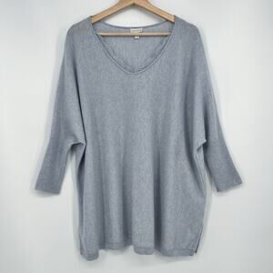 Garnet Hill Cashmere Lace-Trimmed Oversized Sweater Womens M Light Blue Pullover